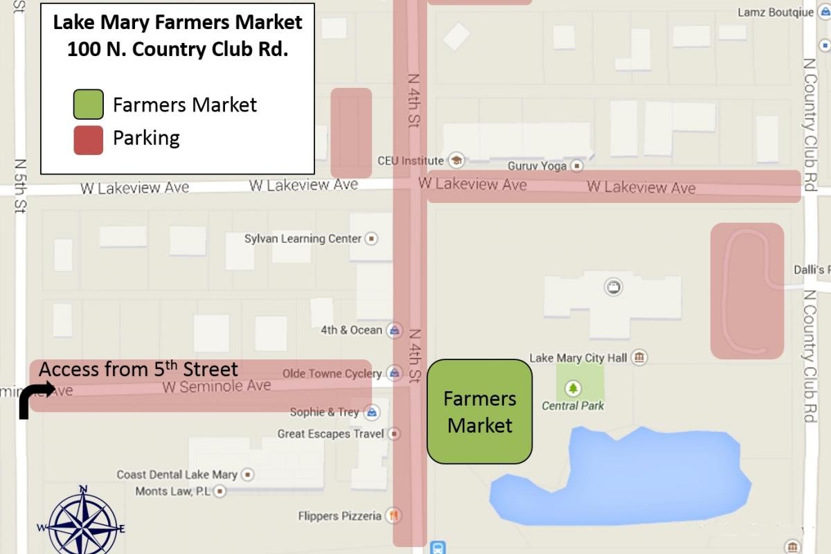 map with parking and farmers market location highlighted